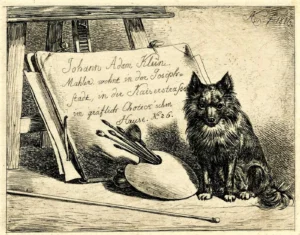 Der Spitzhund bei der Staffelei, 1863
Visitenkarte des Malers Johann Adam Klein,(1792 – 1875)
British Museum