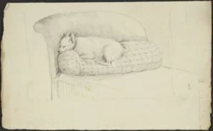 1791 Lysons, Samuel  Dog lying on a cushion. Pencil drawing. John Rylands Library, University of Manchester Library  01
